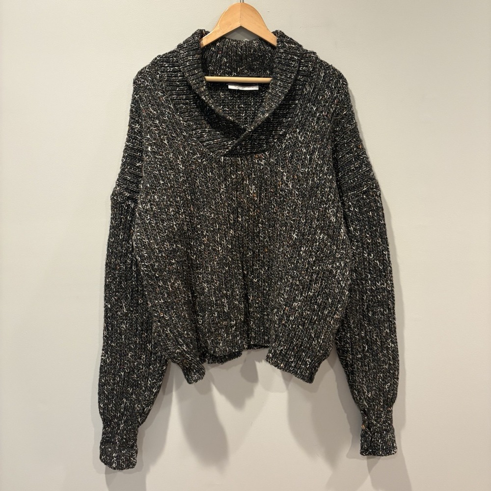 Vtg 70s Orvis Chunky Cable Knit Sweater Sz XL Marled Shawl Collar Wool UK Made